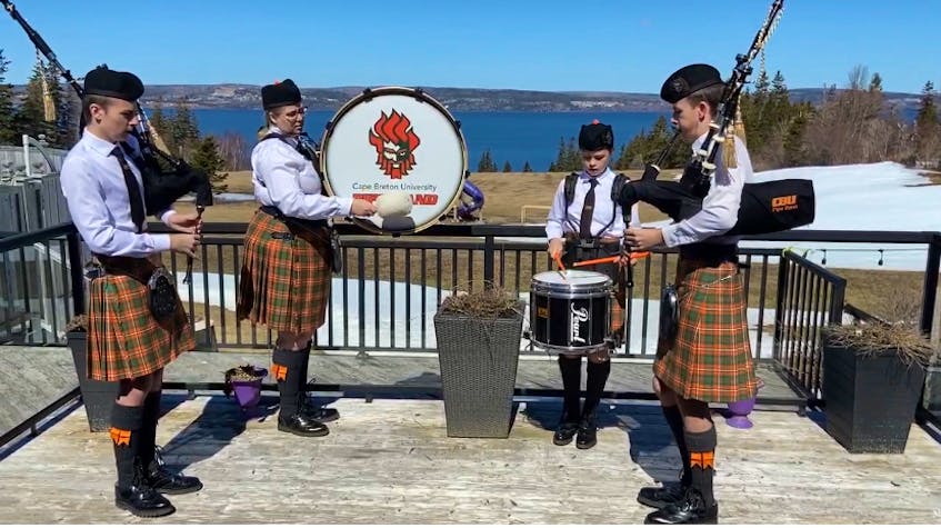 Cameron MacNeil, from left, MaryLeigh MacNeil, Emma MacNeil and Aidan MacNeil are seen in this screen grab of their performance for the upcoming Royal Nova Scotia Tattoo, which will be a virtual event this year. CONTRIBUTED
