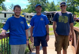 CEO Andrew Whidden, manager Greg Farrell and grounds staffer Hayden Fougere are seen at Whidden Park in Antigonish. - Contributed