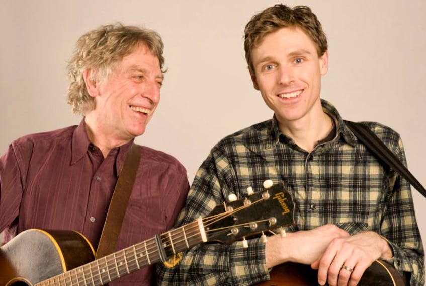 <p>Joel Plaskett, right, will hit the stage in Wolfville on May 31. He plans to bring his father, Bill, left, with him. The event, being held as part of Apple Blossom Festival weekend, will support the Deep Roots Festival. – Submitted</p>