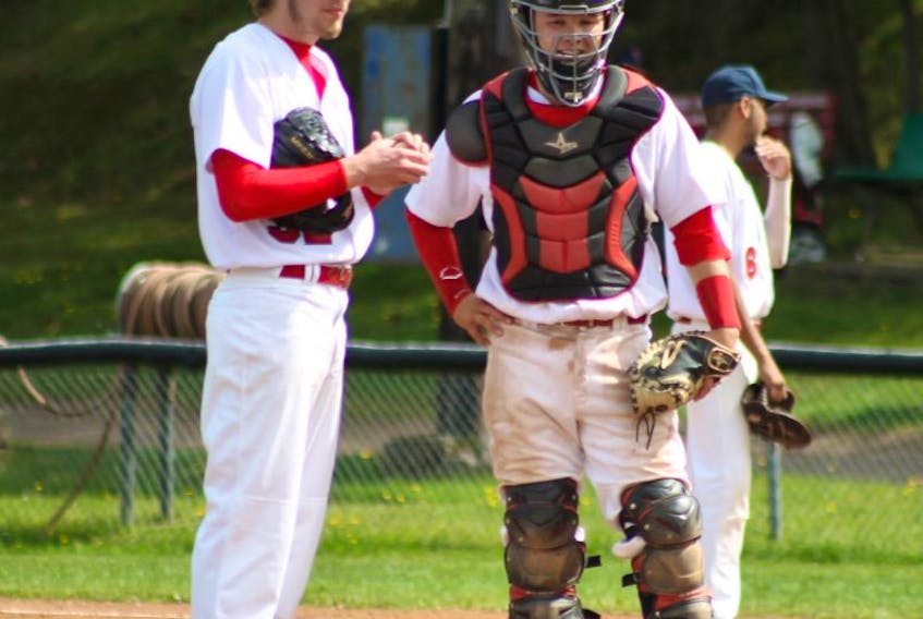 Pitcher David Pilat, left, catcher Ted Higa and their teammates will need to be at the top of their game this weekend when the Acadia baseball club takes on UNB in a best-of-three CIBA Atlantic conference playoff series. The first two games are Oct. 11 in Fredericton, with game three, if needed, Oct. 12 at 1 p.m. in Kentville.&nbsp;