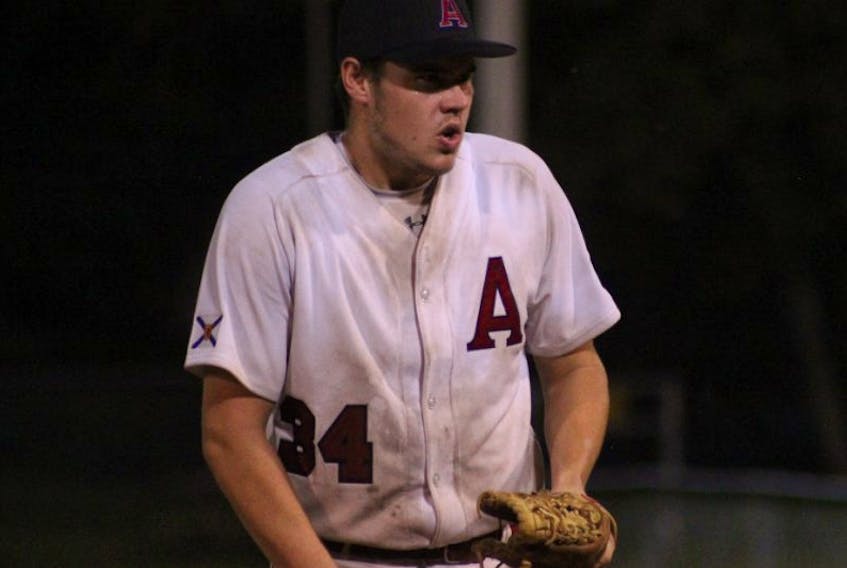 Will Robinson got the start for the Acadia baseball club in their Sept. 29 game against Saint Mary's in Kentville. The Axemen scored a 9-5 win, then claimed third place when they were awarded both games of a doubleheader against St. F.X. when the X-men were unable to field a team. Acadia meets UNB in a playoff semifinal this weekend, with the first two games Oct. 10 in Fredericton and game three, if necessary, Oct. 11 at 1 p.m. in Kentville. 