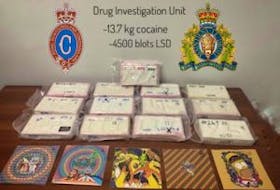 The RNC and RCMP seized 13.7 kilograms of cocaine, along with 4,500 blots of acid, at St. John's International Airport Wednesday evening. One person has been arrested and charges are expected. Contributed