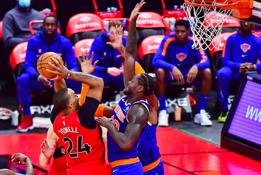 Norman Powell goes up for a shot against the New York Knicks.