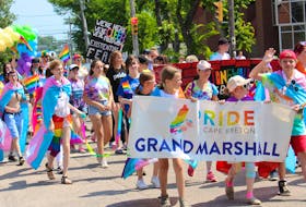 In this file photo, a large group of Cape Breton youth helped lead the way for the 19th annual pride parade with a large mural marking the 50th anniversary of the Stonewall rebellion. ERIN POTTIE • CAPE BRETON POST 