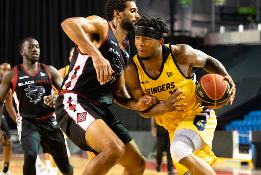 Edmonton Stingers guard Mathieu Kamba looks to score against the Ottawa Blackjacks in the Canadian Elite Basketball League's Summer Series tournament in the Meridian Centre in St. Catharines, Ont., on Monday, July 27, 2020. Edmonton won 89-82.