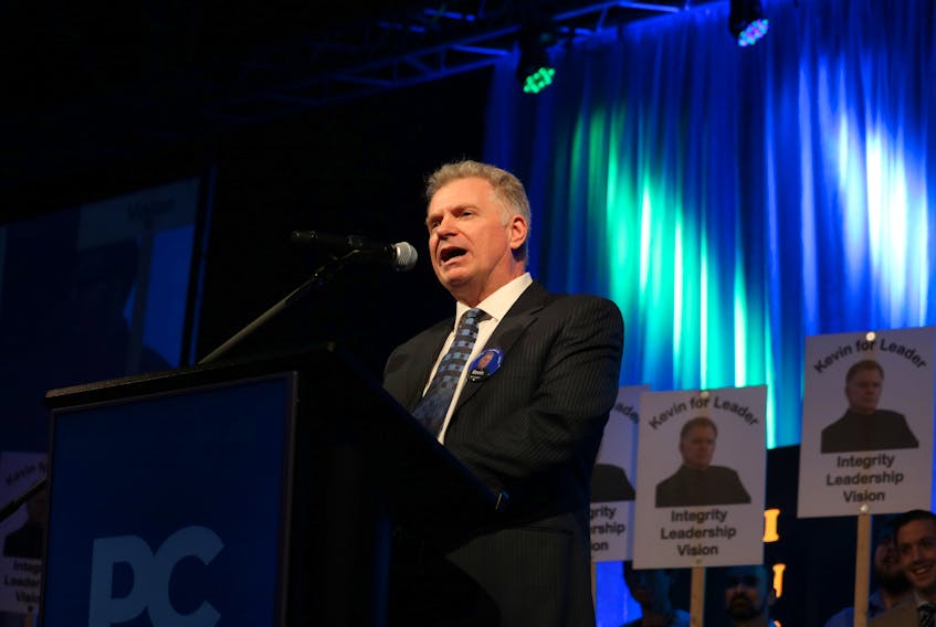 Kevin Arsenault delivers a speech during his Progressive Conservative leadership run on Feb. 9, 2019. The province paid Arsenault $50,000 to produce a report on the establishment of a land bank last July. Stu Neatby/THE GUARDIAN
