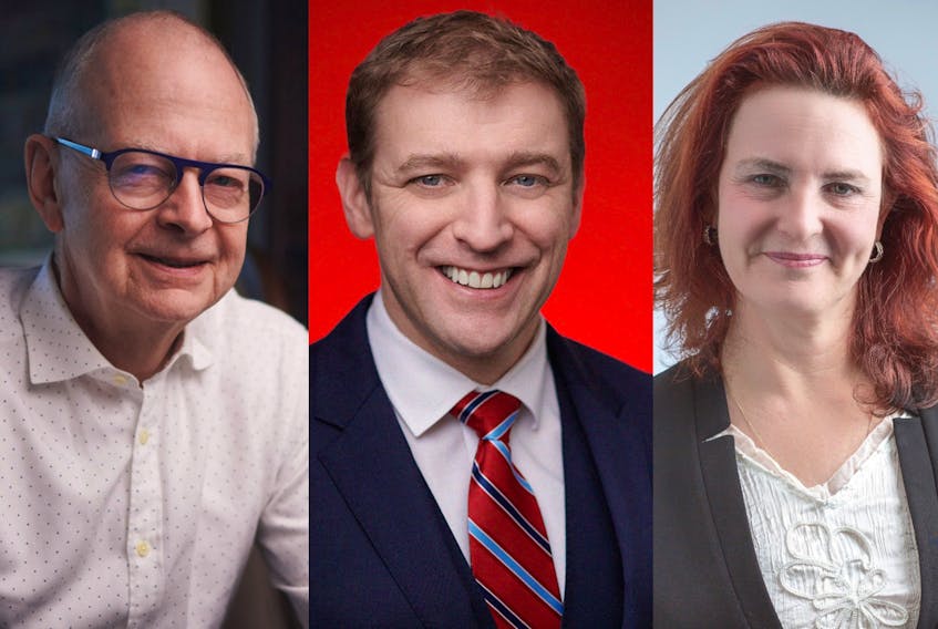 Provincial party leaders, from left, Ches Crosbie (PC), Premier Andrew Furey (Liberal) and Alison Coffin (NDP) took part in a televised leader’s forum on Wednesday evening. SaltWire Network file photo 