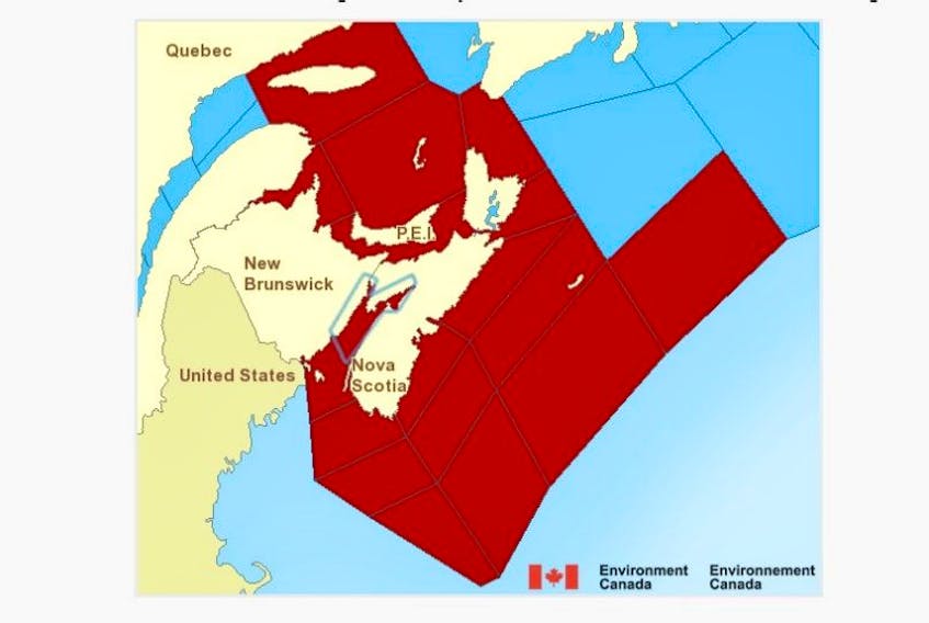 Gale warnings have been issued for the Maritimes. Winds reaching 45 knots are expected in some areas.
