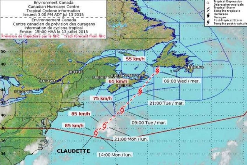 Tropical storm Claudette formed suddenly July 13, but the current track predicted by Environment Canada means it will have little impact on Southwest Nova Scotia