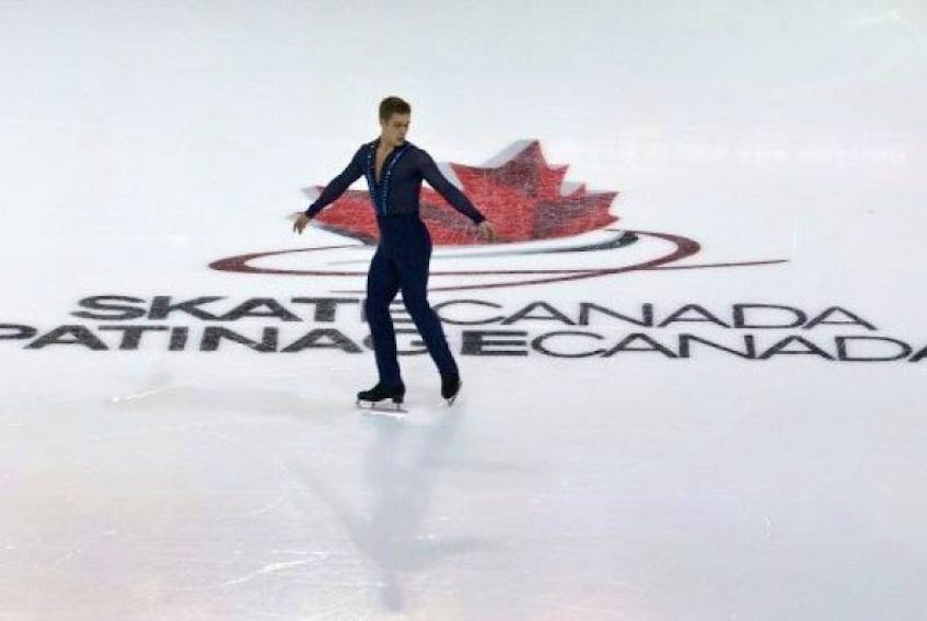 Trennt Michaud warms up before his junior men short program performance Jan. 18 at the Scotiabank Centre in downtown Halifax.