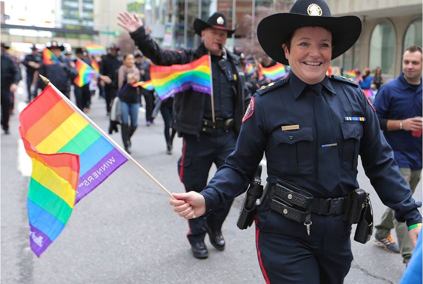Members of the Calgary Police take part in the Pride Parade in 2015. 