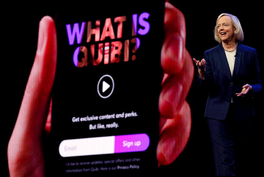 Quibi CEO Meg Whitman speaks at the 2020 Consumer Electronics Show in Las Vegas, Jan. 8, 2020.