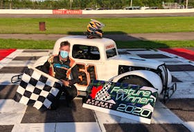 Braden Langille of Shubenacadie won a pair of feature races in the Colbourne Auto Group event at Sydney Speedway on Saturday. Langille and the No. 51 car placed first in the second and third feature, while Sydney’s Kody Quinn crossed the finish line in first place in the opening race in the class. CONTRIBUTED • SYDNEY SPEEDWAY