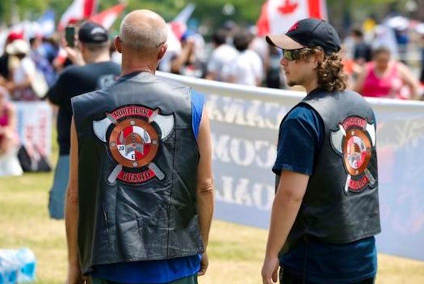Members of the far-right group Northern Guard, primarily active in Atalntic Canada, take part in a rally on Parliament Hill on July 14, 2018. - Reuters/Chris Wattie