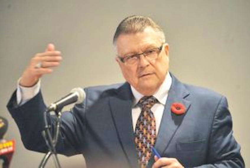 ['Former federal finance minister Ralph Goodale addressed the Greater Corner Brook Board of Trade luncheon Tuesday, Nov. 8, 2011. — Star photo by Geraldine Brophy']