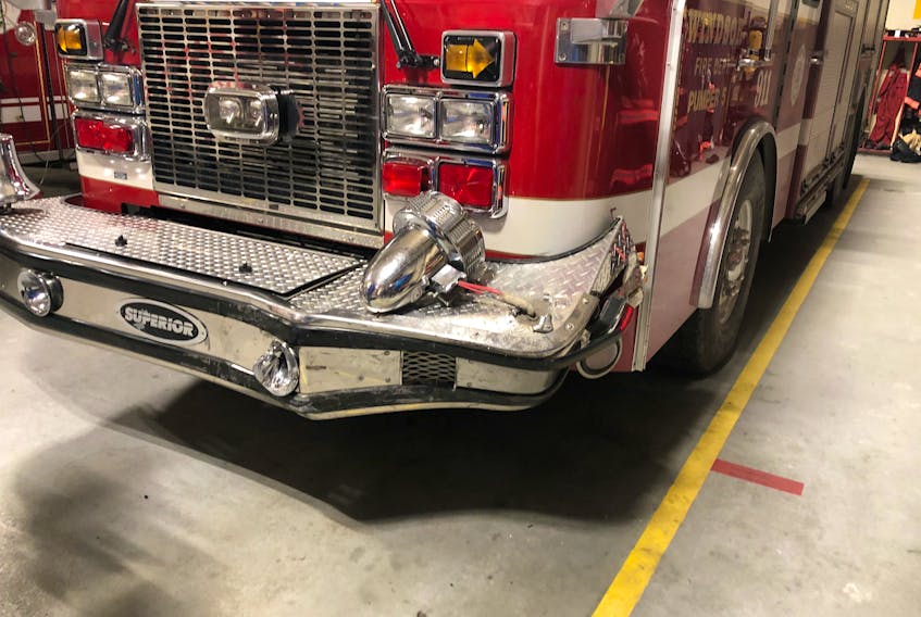 Windsor Fire Department’s main attack pumper, Engine 5, has been out of service since Dec. 12, 2019 when it was struck by a vehicle and received extensive front-end damage.
CONTRIBUTED
