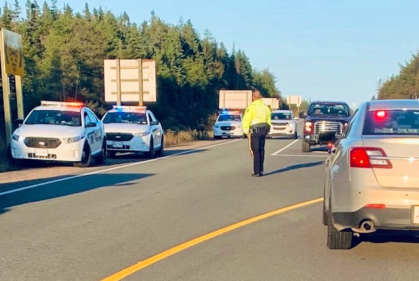 RCMP officers conduct a checkpoint on the Burin Peninsula on Tuesday. Submitted photo