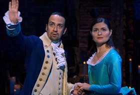 Lin-Manuel Miranda and Phillipa Soo in the Broadway production of Hamilton, now coming to the small screen.