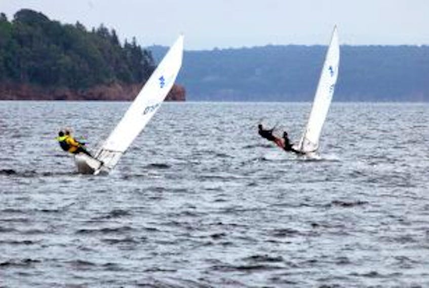 ['Sailors in the 420s dealt with windy, cool conditions as they competed Wednesday during the Bras d’Or Yacht Club’s regatta week races in Baddeck.  ']