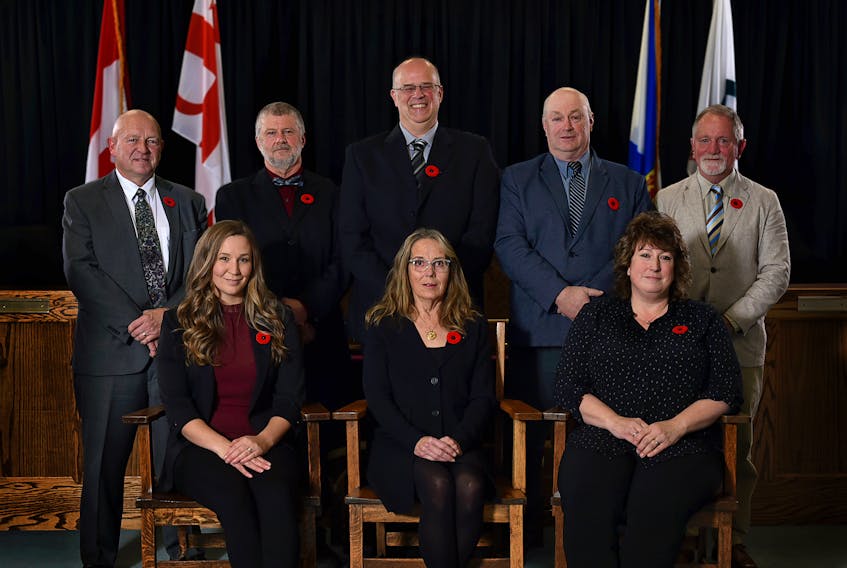 The 2020-2024 Council of Region of Queens Municipality (back row, left to right: Councillor Ralph Gidney, Councillor Carl Hawkes, Councillor David Brown, Deputy Mayor Kevin Muise, Councillor Jack Fancy. Front row, left to right: Councillor Maddie Charlton, Mayor Darlene Norman, Councillor Vicki Amirault. Contributed