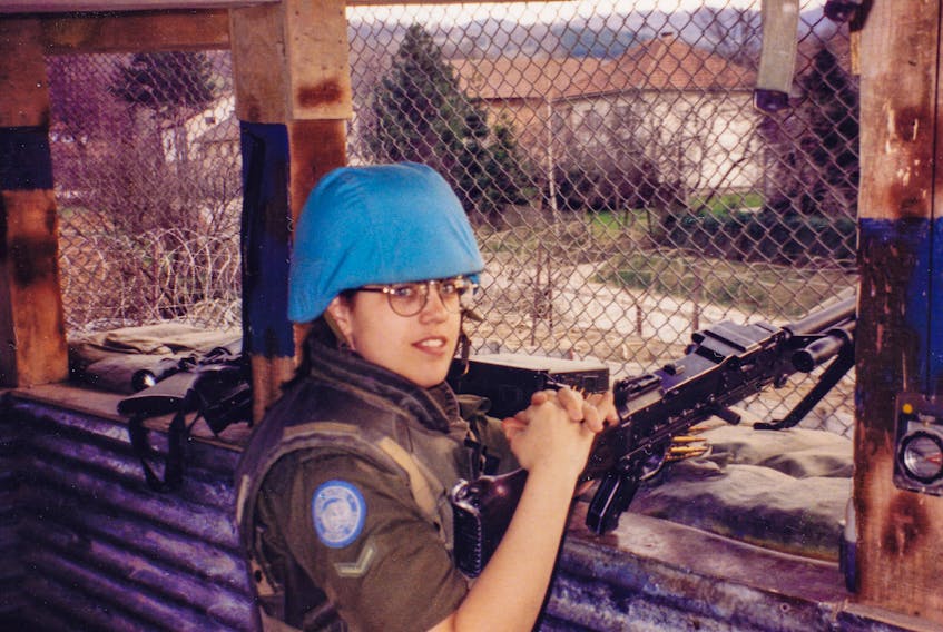 Lesleyanne Ryan at age 28, on guard duty at the camp in Visoko, Bosnia. – Submitted