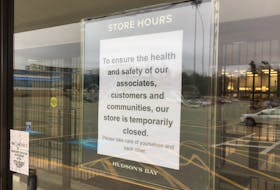 A sign on an entrance to the Bay department store in Dartmouth advises that Hudson’s Bay decided Monday to immediately close all locations temporarily. The stores will remain closed for two weeks as a response to the COVID-19 situation, and operations will be reassessed at that time, according to a news release from the company. The location at Mic Mac Mall in Dartmouth was shut in the afternoon. Signs at the entrances advised would-be shoppers of the sudden policy. The company said it is working through potential pickup options for customers who have placed online orders. During the closure, store associates will be paid for all scheduled shifts that were planned for the two weeks, according to the company. Tim Arsenault – The Chronicle Herald