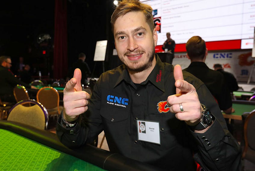  David Rittich takes part in the annual Flames Ambassadors’ Celebrity Poker Tournament at Cowboys Casino on Feb. 5, 2019.