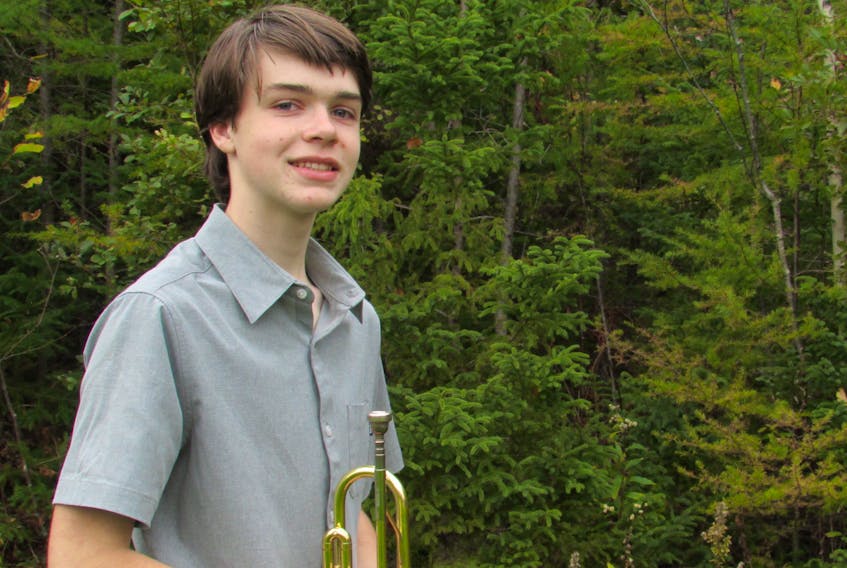 Matthew Mulvihill plays trumpet at Remembrance Day events throughout the CBRM.