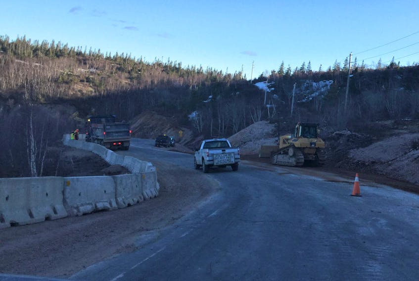Crews continue to work on road repairs along Cape Smokey this spring. The work along this area of the Cabot Trail started in August 2019 and includes the widening of the road for active transportation, repaving, guardrail replacement and construction of two detours to allow for structure replacements. The work is expected to be completed this fall. CONTRIBUTED/DAVIS SULLIVAN