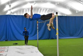 Joey MacDonald shown easily clearing the practice rope during recent training at the Cougar Dome.