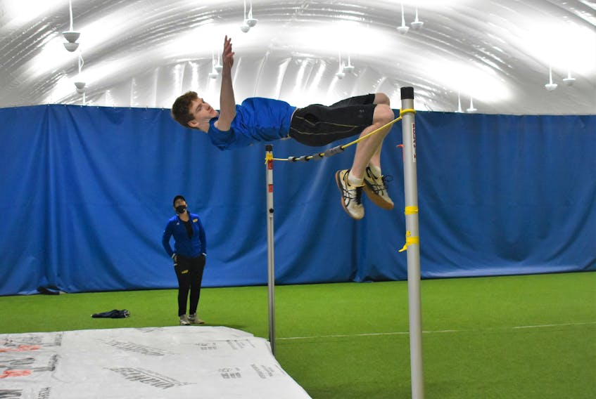Joey MacDonald shown easily clearing the practice rope during recent training at the Cougar Dome.