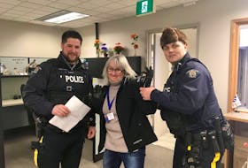 From left, Const. Adam Canning, Pat Fitzgerald, and Const. Kirk Butt at the “Skate The Blues Away" event held Jan. 31 in Roddickton-Bide Arm. CONTRIBUTED