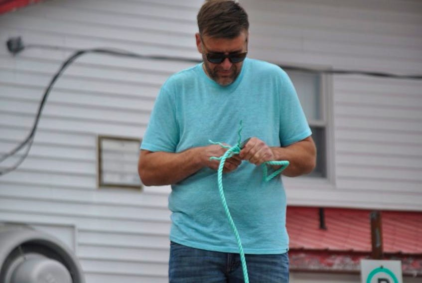 <p>Colin Sproul was second best with the fid at the 2016 Lobster Bash rope splicing contest.</p>