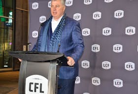 Randy Ambrosie, commissioner of the Canadian Football League, announces a regular season game between the Saskatchewan Roughriders and the Toronto Argonauts to be played in Halifax on July 25. FRANCIS CAMPBELL