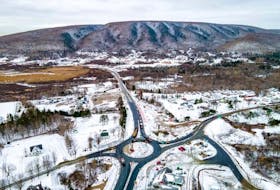 This aerial photograph from November 2020 shows the new roundabout in Whycocomagh. The initiative is part of the province’s five-year highway improvement plan. CONTRIBUTED/@daveyandsky media