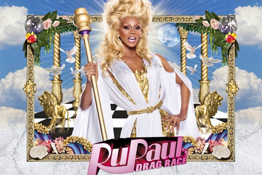 An image of drag queen Ru Paul in their show "Ru Paul Drag Race Season 5" that airs on OUTtv, Canada's only national gay and lesbian television network. 
