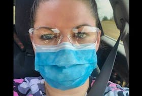 Days before her death, Kristen Beaton, pictured, shared a selfie wearing a mask and protective goggles to spread awareness of the sacrifice of frontline workers during the COVID-19 pandemic.
