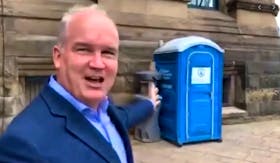 A screen grab from a tongue-in-cheek video by Conservative Leader Erin O’Toole suggesting a site for a new office for Prime Minister Justin Trudeau.