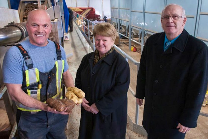 <div>RWL Holdings Ltd. in Travellers Rest will purchase new innovative</div>
<div>technology for a high-speed potato wash facility with an investment from</div>
<div>the federal and provincial governments.&nbsp;&nbsp;From left,&nbsp;&nbsp;Austin Roberts,</div>
<div>co-owner of RWL Holdings Ltd, Fisheries and Oceans Minister Gail Shea</div>
<div>and Agriculture and Forestry Minister George Webster. &nbsp; &nbsp;</div>