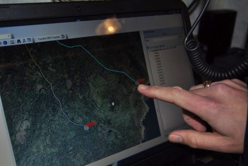 <p>On this screen you can see a line that marks where one of Exploits SAR volunteers walked. A new arsenal of GPS-equipped radios will allow the team to map routes of searchers as they are combing through the wilderness; enabling search organizers to see how much ground has been covered, and where, as the search is ongoing.</p>