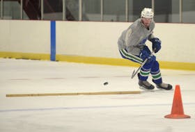 Zack MacEwen is shown during an on-ice training session last summer.