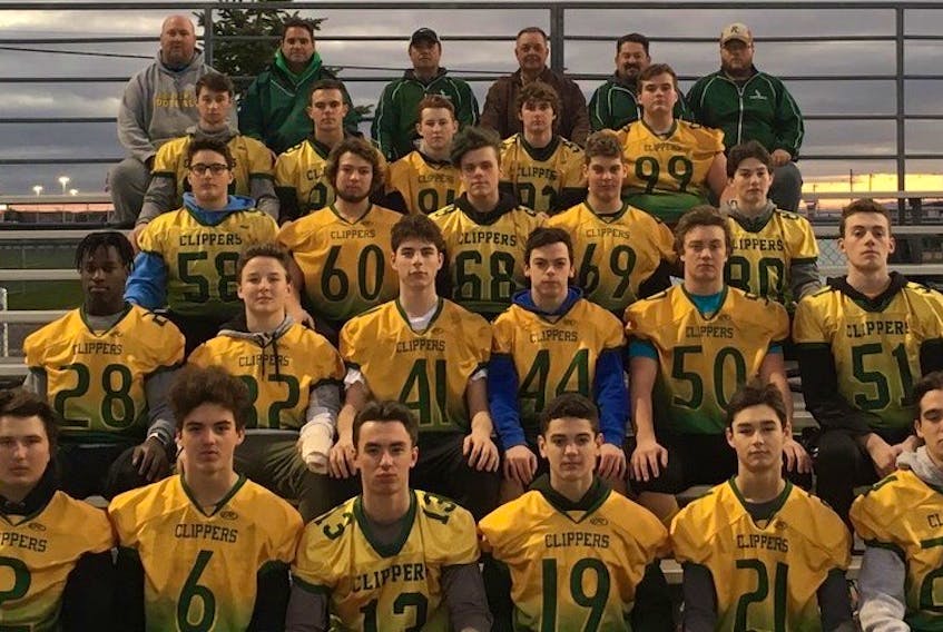 The Summerside Clippers will look to defend the P.E.I. Varsity Tackle Football League championship in Saturday’s Potato Bowl on their home turf at Eric Johnston Field. The Clippers will meet the Cornwall Timberwolves in the winner-take-all final at 1:30 p.m. Members of the Clippers are, front row, from left: Nic Gunning, Lucas Doucette, Charlie Turner, Zackary Blood, Finn Turner and Breton Brown. Second row: Mike Friesen, Luke Quinlan, Spencer Rossiter, Rory Gaudet, Luke Payne and Brayden Lawless. Third row: Landon Gallant, Jayden Ryder-Clements, Ethan Gallant-Smith, Paul Wamboldt and Ryan Lawless. Fourth row: Kyle Cameron, Alex Campbell, Daniel Tamtom, Nathan Enman and Ryan Murphy. Fifth row: Mike Miller (offensive co-ordinator), Brian Doucet (assistant coach), John Turner (head coach), Jeff MacDonald (defensive co-ordinator), Ken Blood (quality control coach) and Matt Gunning (offensive line coach). Missing from photo are Nathaniel Mueller, Phoenix MacKay and Connor Murphy.