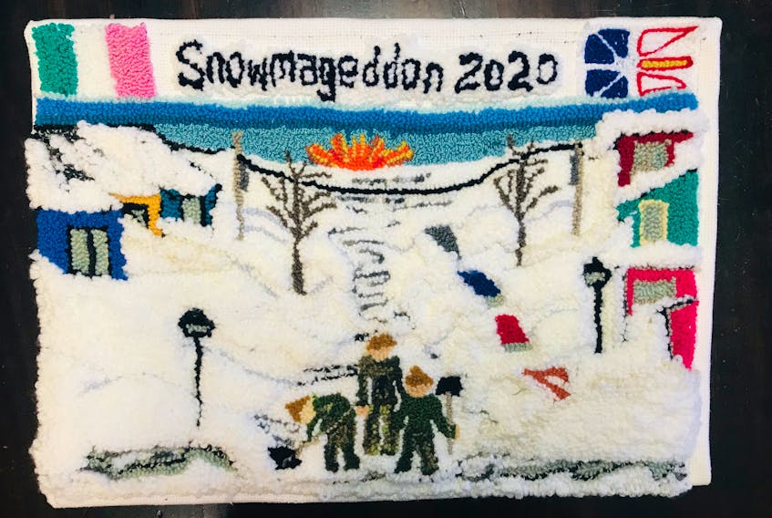 This is a second storm-themed mat (with added flags, etc) that Helen Smith-Thorne made after the tremendous response to her first mat. Contributed
