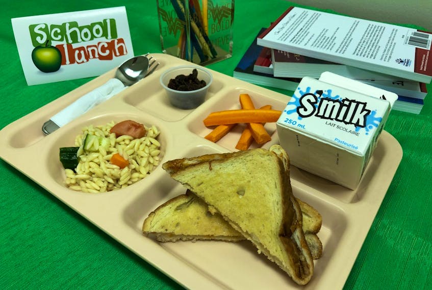 On any given weekday, thousands of schoolchildren in St. John’s and Clarenville and point in between are eating lunches provided by the School Lunch Association. On a particular day last October, 6,581 kids had this for lunch: a grilled cheese sandwich with Mediterranean orzo, carrot sticks, raisins and milk/juice/water. Submitted photo
