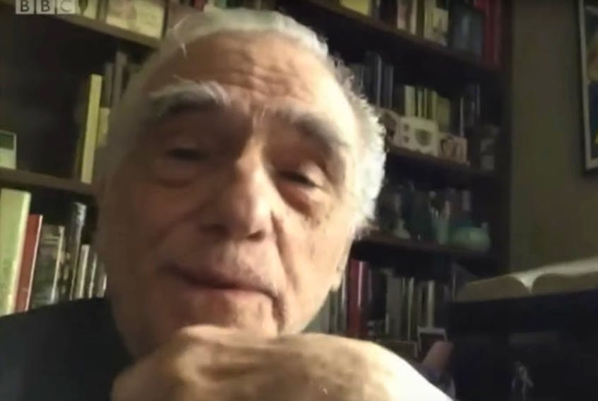 Martin Scorsese's self-shot video includes a peek at his bookshelves.
