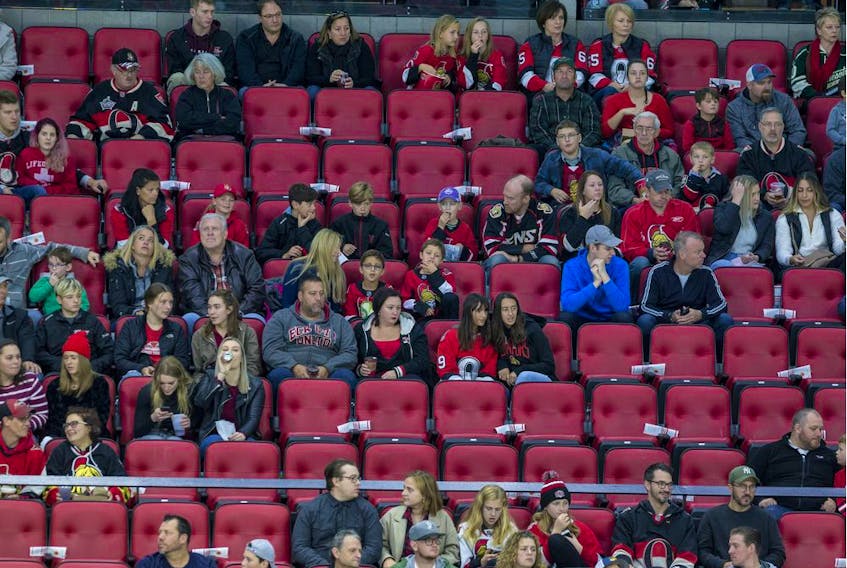 Many empty seats in the Canadian Tire Centre when the Ottawa Senators played the Minnesota Wild. October 14, 2019. 