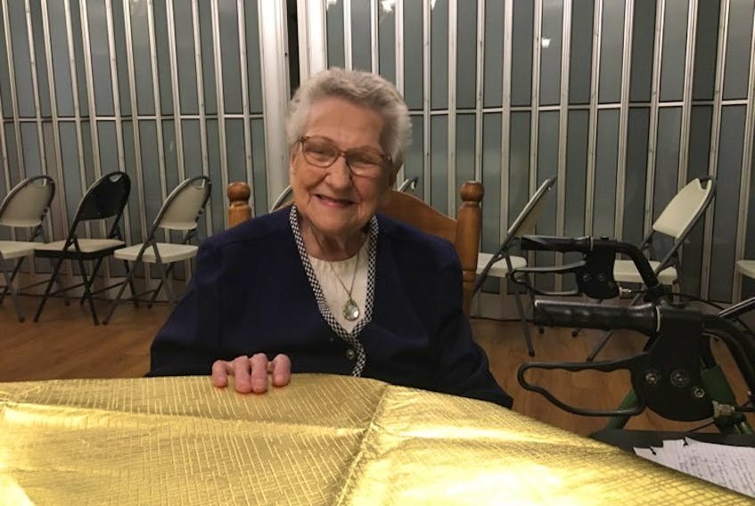 Ida Peat, 100, a resident at Meadow Creek Retirement Home in Paradise, seems to always have a smile on her face. Her advice to young people today would be to maintain a positive attitude throughout life. — ROSIE MULLALEY/The Telegram