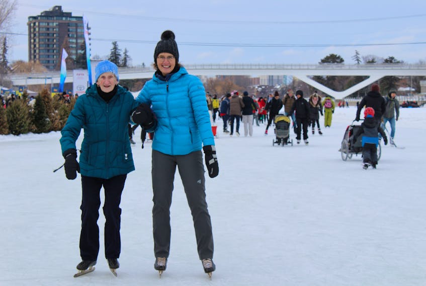 Warna Murrant (left) always wanted to skate on the Rideau Canal, but gave up on that dream as she got older. Thanks to the We Are Young Association, she was able to make the journey with help from her daughter, Heather (right). 