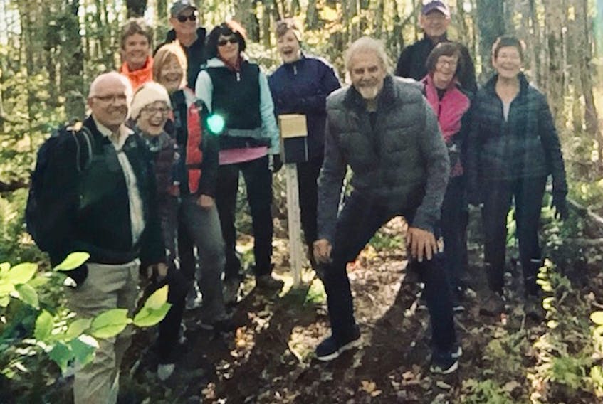 A seniors' hiking group who walk about 12 km each Wednesday on different trails throughout Prince Edward Island, decided to celebrate on Oct. 17, the first day cannabis became legal, by deciding to walk to the highest point on Prince Edward Island, 459 ft, near Springton/Glen Valley. They wanted to get high on P.E.I.  
(Submitted Photo)