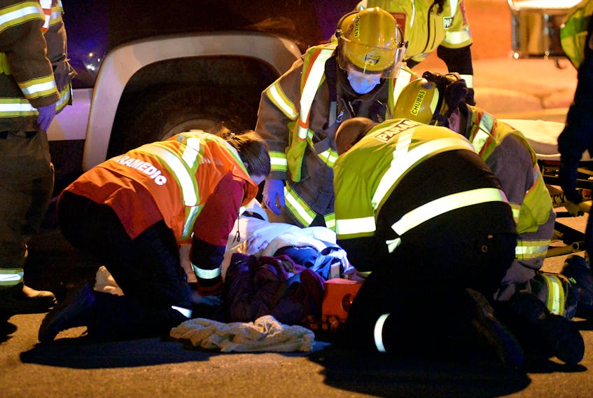 A woman was sent to hospital after she was struck by a pickup in St. John's Saturday night. Keith Gosse/The Telegram